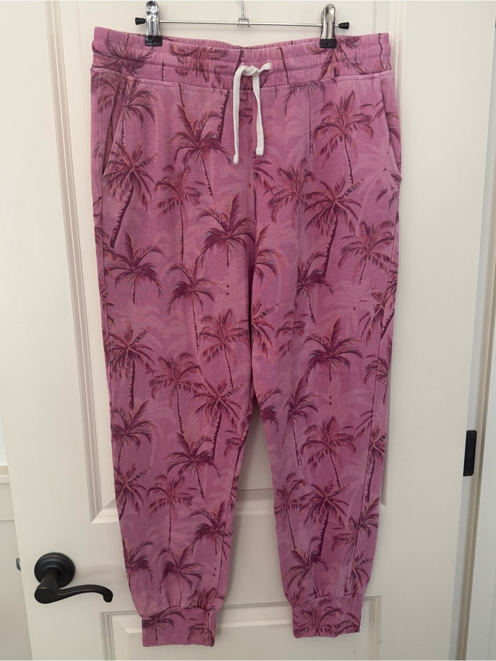 SUNDRY Pink Palm Isle Joggers Tropical Resortwear Drawstring Sweatpants sz 4/XL